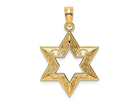 14k Yellow Gold Textured Star Of David Charm