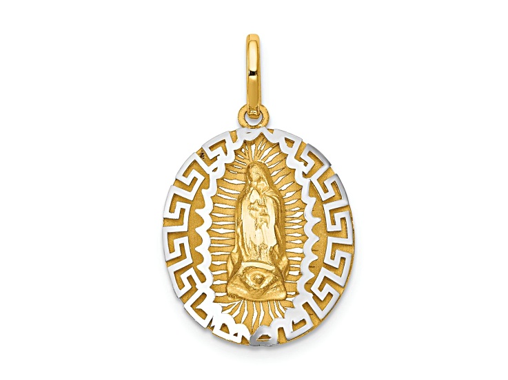 14k Yellow Gold and 14k White Gold Brushed and Textured Our Lady Of Guadalupe Pendant