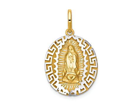 14k Yellow Gold and 14k White Gold Brushed and Textured Our Lady Of Guadalupe Pendant