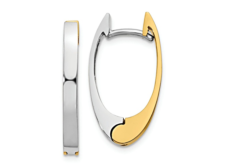 14K Yellow Gold and 14K White Gold 13/16" V Shaped Hinged Hoop Earrings