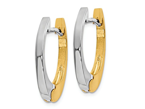 14K Yellow Gold and 14K White Gold 13/16" V Shaped Hinged Hoop Earrings