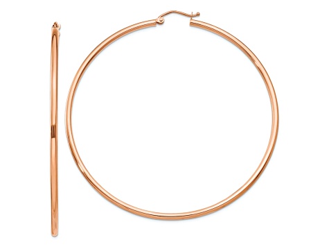 14k Rose Gold 2 11/16" Polished Tube Hoop Earrings