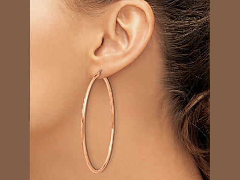 14k Rose Gold 2 11/16" Polished Tube Hoop Earrings