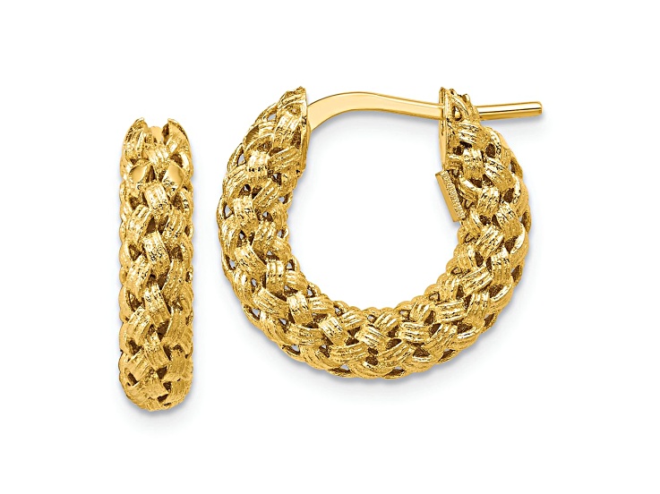 14K Yellow Gold Polished and Textured Woven Hoop Earrings