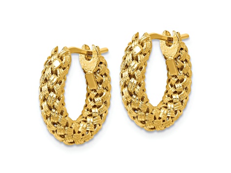 14K Yellow Gold Polished and Textured Woven Hoop Earrings