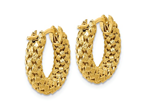 14K Yellow Gold Polished and Textured Woven Hoop Earrings