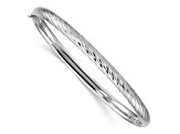 Rhodium Over 14k White Gold 4.75mm Diamond-Cut Textured Hinged Bangle