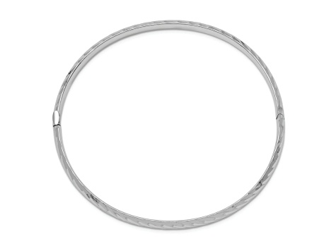 Rhodium Over 14k White Gold 4.75mm Diamond-Cut Textured Hinged Bangle