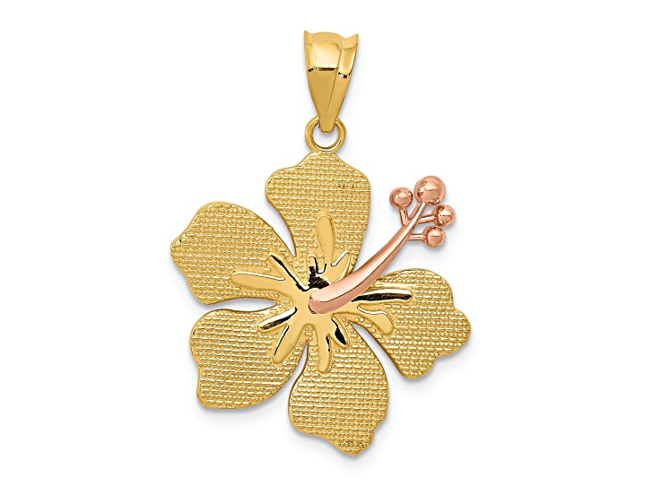 14K Two-tone Gold  Textured Hibiscus Charm