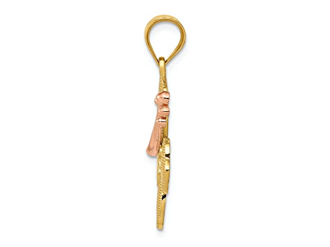 14K Two-tone Gold  Textured Hibiscus Charm