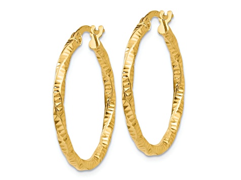 10k Yellow Gold 1" Polished and Textured Hoop Earrings