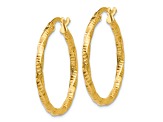 10k Yellow Gold 1" Polished and Textured Hoop Earrings