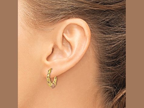 14K Yellow Gold and 14K Rose Gold Diamond-Cut 11/16" Flowers Hoop Earrings