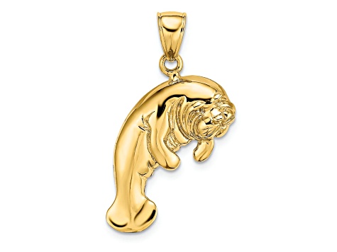 14k Yellow Gold 2D Polished and Textured Manatee Charm