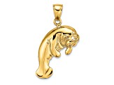 14k Yellow Gold 2D Polished and Textured Manatee Charm
