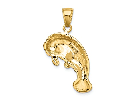 14k Yellow Gold 2D Polished and Textured Manatee Charm
