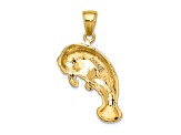14k Yellow Gold 2D Polished and Textured Manatee Charm