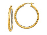 14k Yellow Gold and Rhodium Over 14k Yellow Gold 1 3/8" Polished Diamond-Cut Circle Hoop Earrings