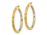 14k Yellow Gold and Rhodium Over 14k Yellow Gold 1 3/8" Polished Diamond-Cut Circle Hoop Earrings