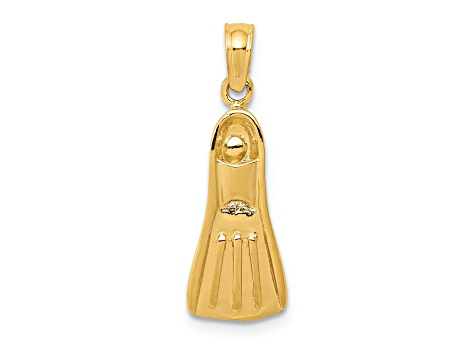 14k Yellow Gold 3D Scuba Flipper Pendant