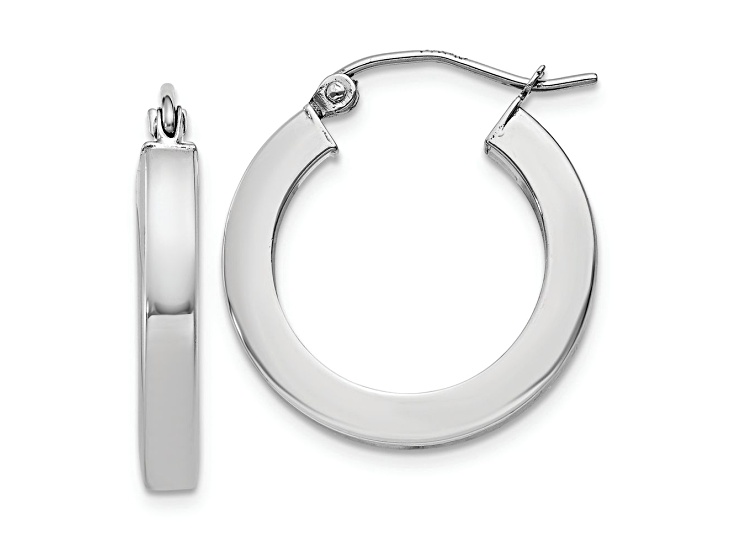Rhodium Over 10k White Gold 13/16" Polished Square Tube Hoop Earrings