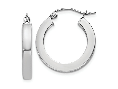 Rhodium Over 10k White Gold 13/16" Polished Square Tube Hoop Earrings