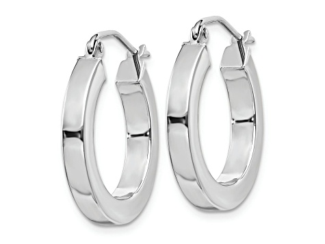 Rhodium Over 10k White Gold 13/16" Polished Square Tube Hoop Earrings