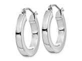 Rhodium Over 10k White Gold 13/16" Polished Square Tube Hoop Earrings