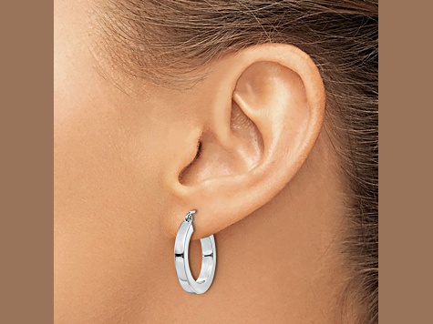 Rhodium Over 10k White Gold 13/16" Polished Square Tube Hoop Earrings
