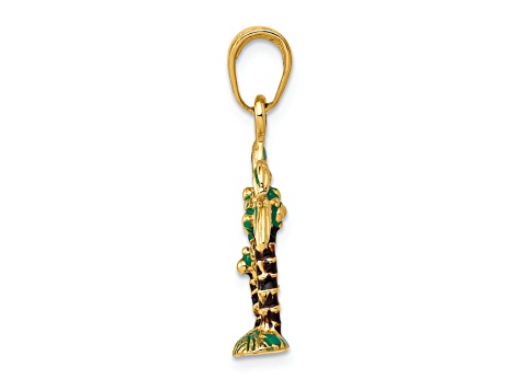 14k Yellow Gold 3D Textured Enameled Palm Trees Pendant