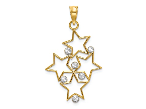 14k Yellow Gold and Rhodium Over 14k Yellow Gold Diamond-Cut Star Cluster Pendant