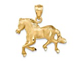 14k Yellow Gold Satin and Diamond-Cut Horse Pendant