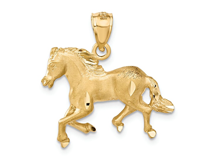 14k Yellow Gold Satin and Diamond-Cut Horse Pendant