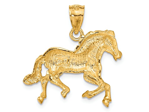 14k Yellow Gold Satin and Diamond-Cut Horse Pendant