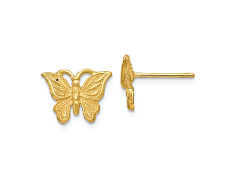 14k Yellow Gold Diamond-Cut and Satin Butterfly Stud Earrings