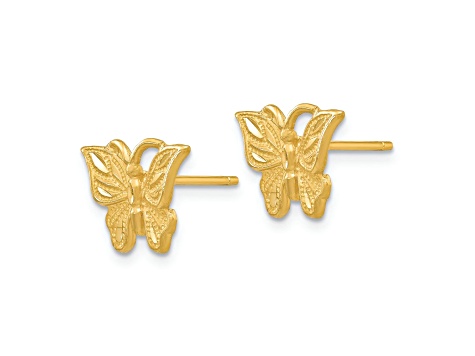 14k Yellow Gold Diamond-Cut and Satin Butterfly Stud Earrings