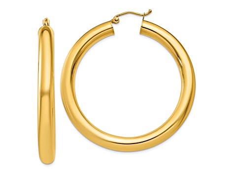 10k Yellow Gold Polished 1 3/4" Tube Hoop Earrings