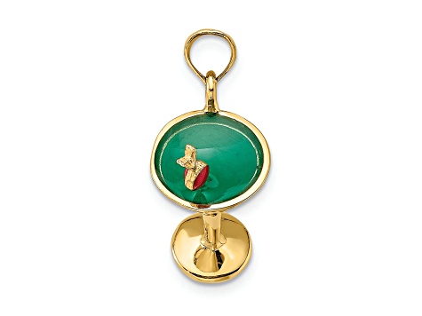 14k Yellow Gold Polished Red and Green Enamel 3D Martini with Cherry Charm
