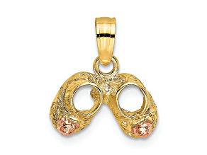 14K Two-tone Gold  3D and Textured Baby Booties with Teddy Bear Charm