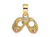 14K Two-tone Gold  3D and Textured Baby Booties with Teddy Bear Charm