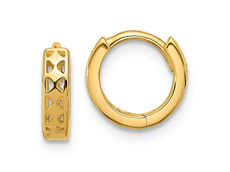 14k Yellow Gold Cut-out Design 5/16" Hinged Hoop Earrings