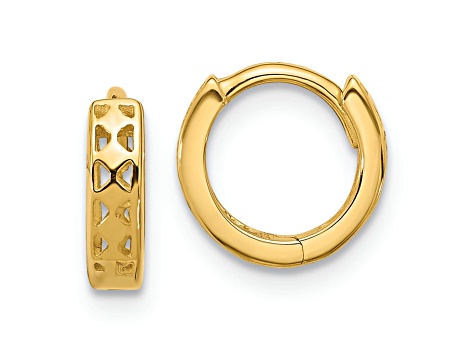 14k Yellow Gold Cut-out Design 5/16" Hinged Hoop Earrings