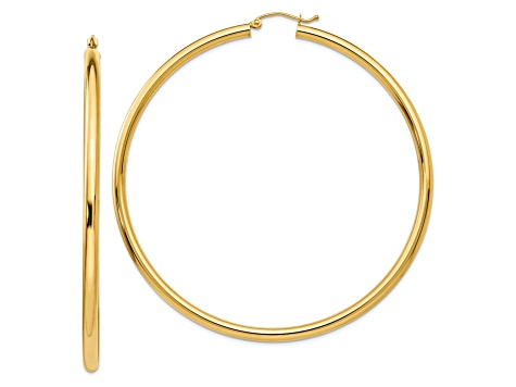 14k Yellow Gold 2 3/4" Polished Tube Hoop Earrings