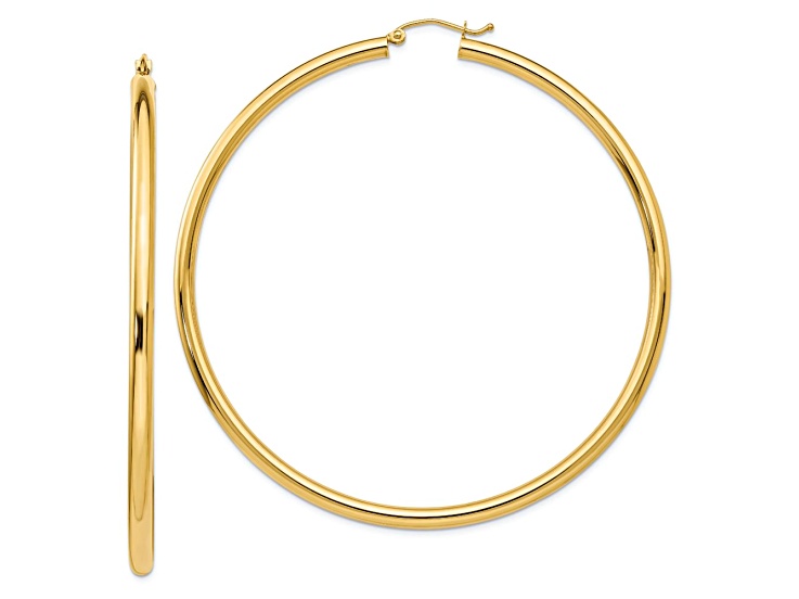 14k Yellow Gold 2 3/4" Polished Tube Hoop Earrings