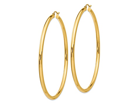 14k Yellow Gold 2 3/4" Polished Tube Hoop Earrings