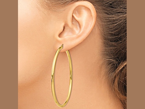 14k Yellow Gold 2 3/4" Polished Tube Hoop Earrings