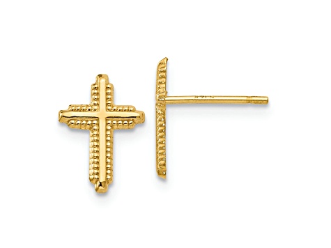 10k Yellow Gold Polished and Textured Cross Stud Earrings