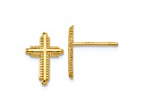 10k Yellow Gold Polished and Textured Cross Stud Earrings