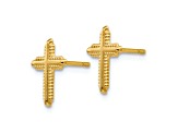 10k Yellow Gold Polished and Textured Cross Stud Earrings