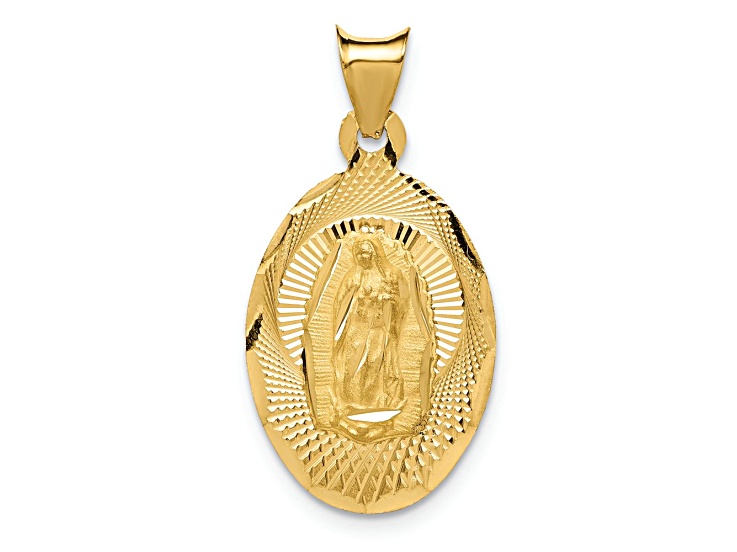 14k Yellow Gold Diamond-Cut and Satin Our Lady of Guadalupe Pendant ...